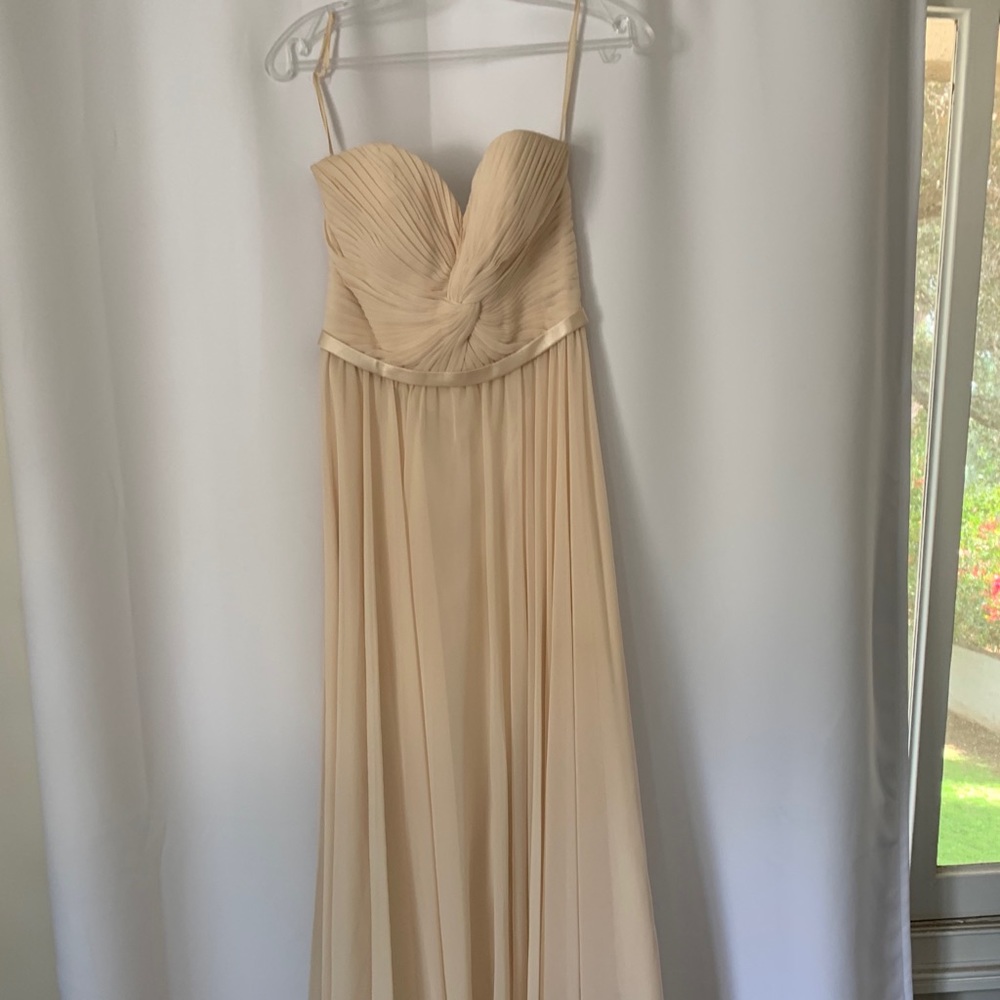 Cream/tan/beige formal dress. Prom dress